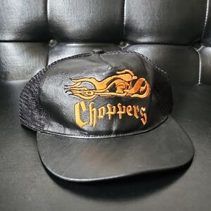 Y2K Choppers Motorcycle Leather Mesh Embroidery Trucker Hat Baseball Cap Vintage